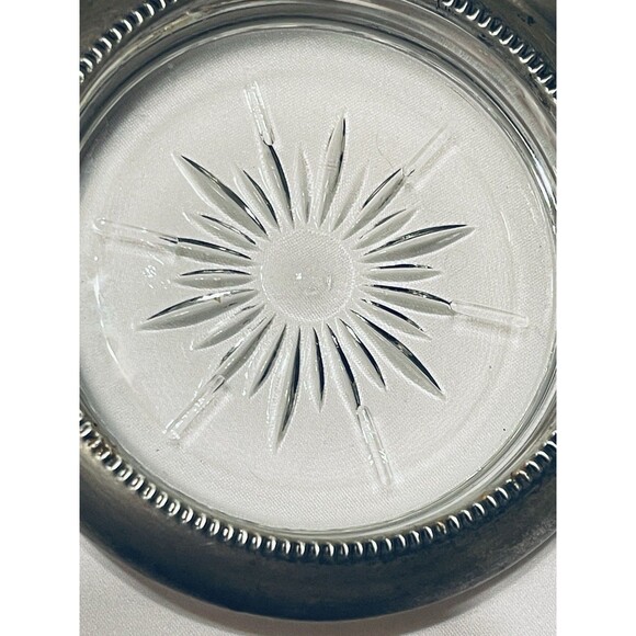 Vintage Leonard Italy Silverplate & Glass Coasters Set of 8 Starburst Design - Picture 4 of 12